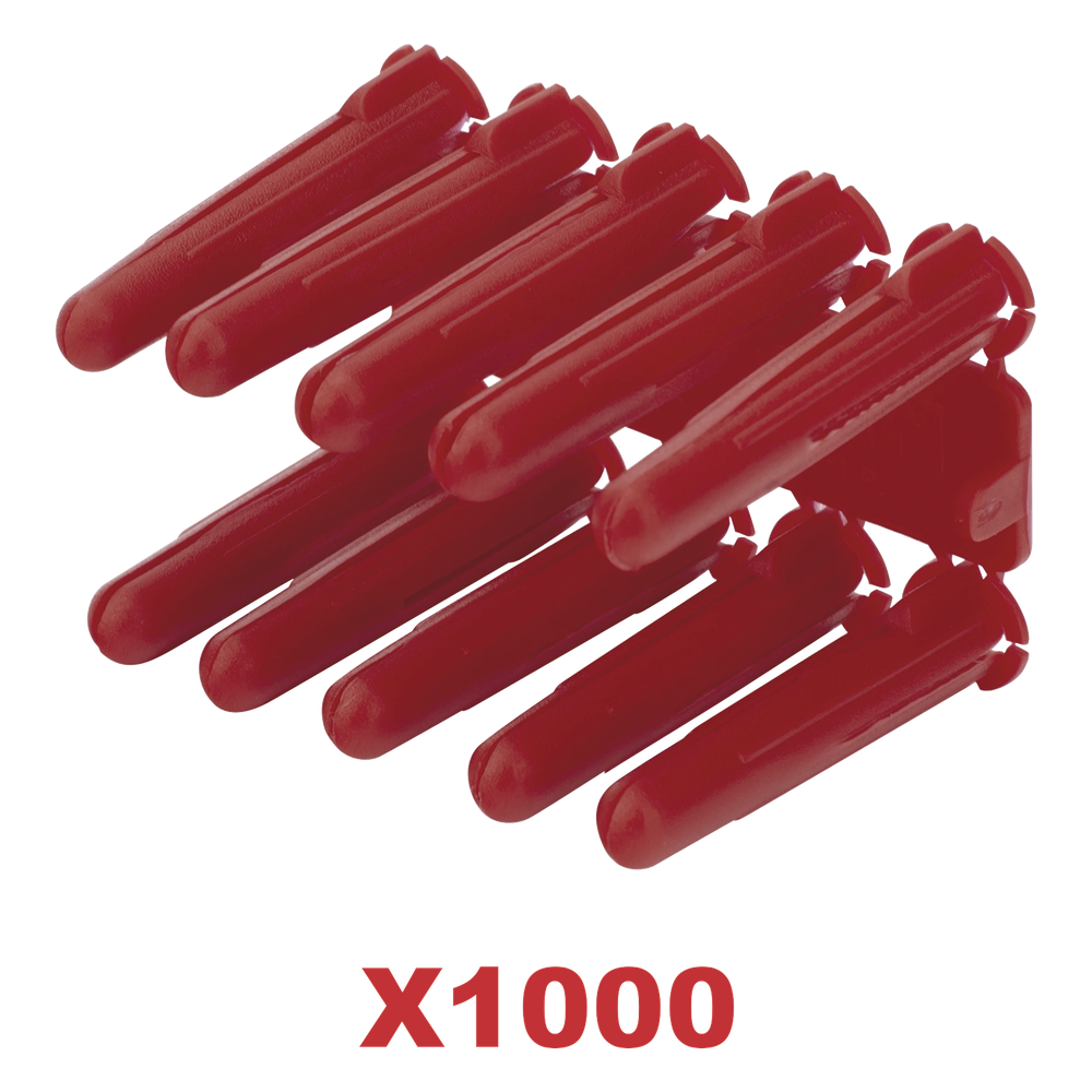 Taquete de 1/4 plástico paquete de 1000 piezas para fijar objetos con tornillo en muros y techos de concreto o superficies sólidas, compatible con tornillo TH10X de 10 x 1 1/2" (1103-14000)