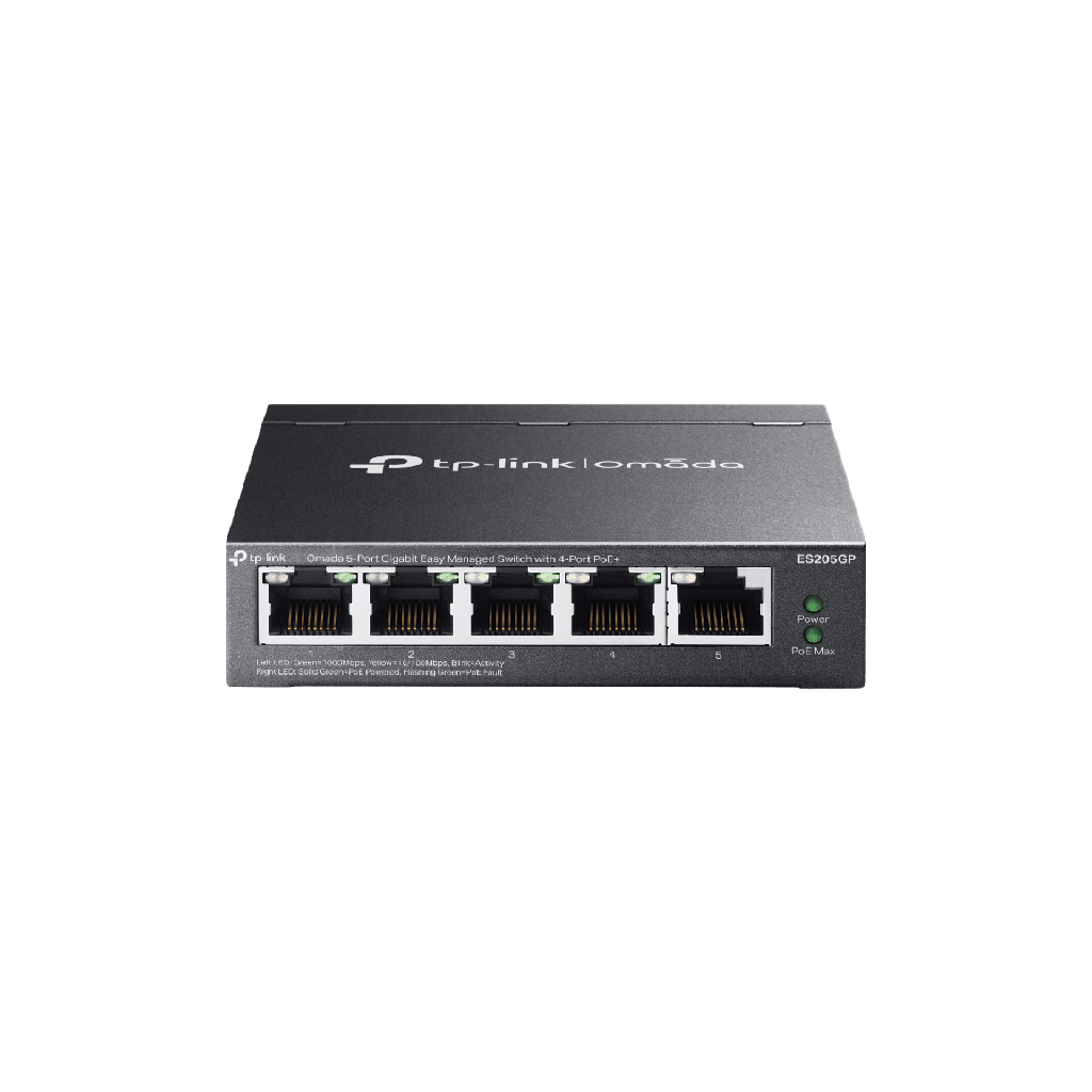 [ES205GP] Switch Gestionado 5 Puertos Gigabit / 4 Puertos PoE+ 802.3at/af / 65W Power Budget / Gestión Cloud Omada SDN / Sin Ventiladores / QoS / VLAN