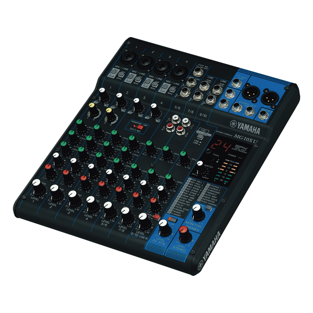 [MG-10XU] Mezcladora de Audio | 10 Canales | Perillas | 4 Entradas de Micrófono/Línea | 3 entradas Estéreo | Efectos | USB