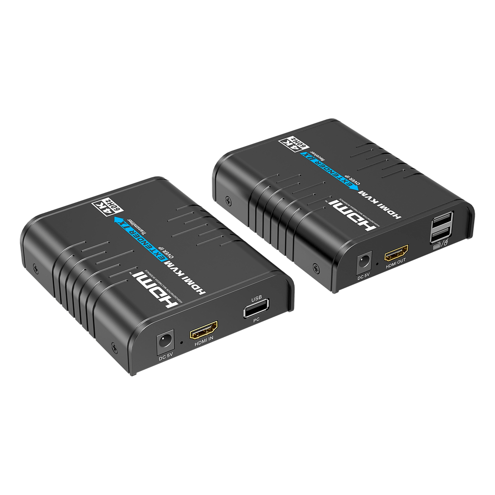 Extensor KVM HDMI 4K a 60 Hz | Transmision hasta 120 mts con CAT6 | Resolucion 4096x2160@60Hz | Ancho de Banda 18Gbps | HDCP1.4 y HDCP2.2 | Latencia 120~170ms | Proteccion contra Rayos y Sobretensiones | Carcasa de Metal