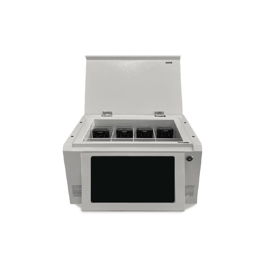 Estación de Descarga para Cámaras Corporales | 8 Canales de Conexión | Descarga Simultanea | Pantalla Táctil | Almacenamiento Hasta 12TB | Carga y Copia de Seguridad Automática | Compatible con Body Cam XMR-R3. - EPCOM XMRA8R3-V2
