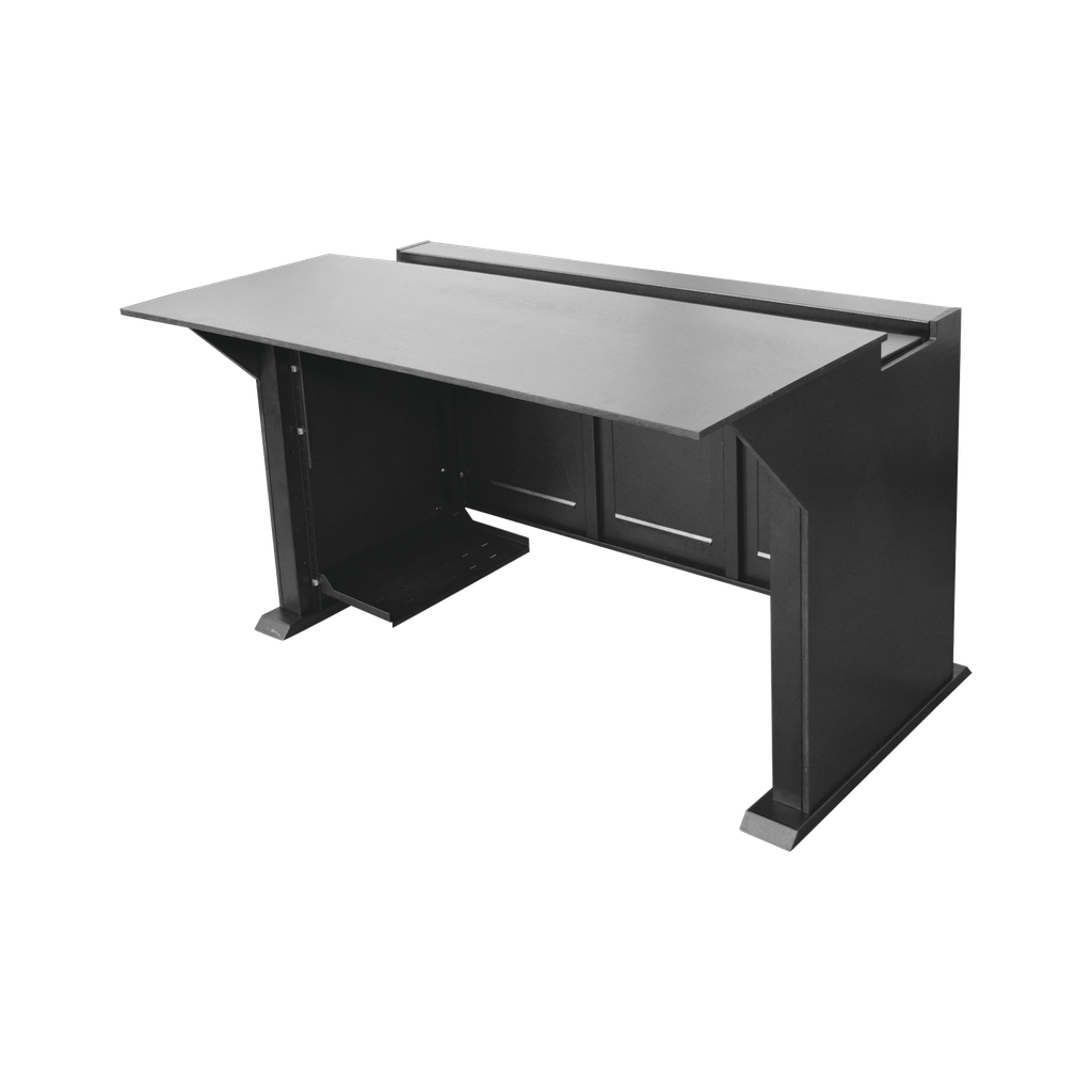 Escritorio Estación Mobiliaria Profesional de Monitoreo y Control / Videovigilancia / Acceso / Alarmas / Etc... / Metal Negro y Madera Tono Oscuro - EPCOM INDUSTRIAL EM-S02