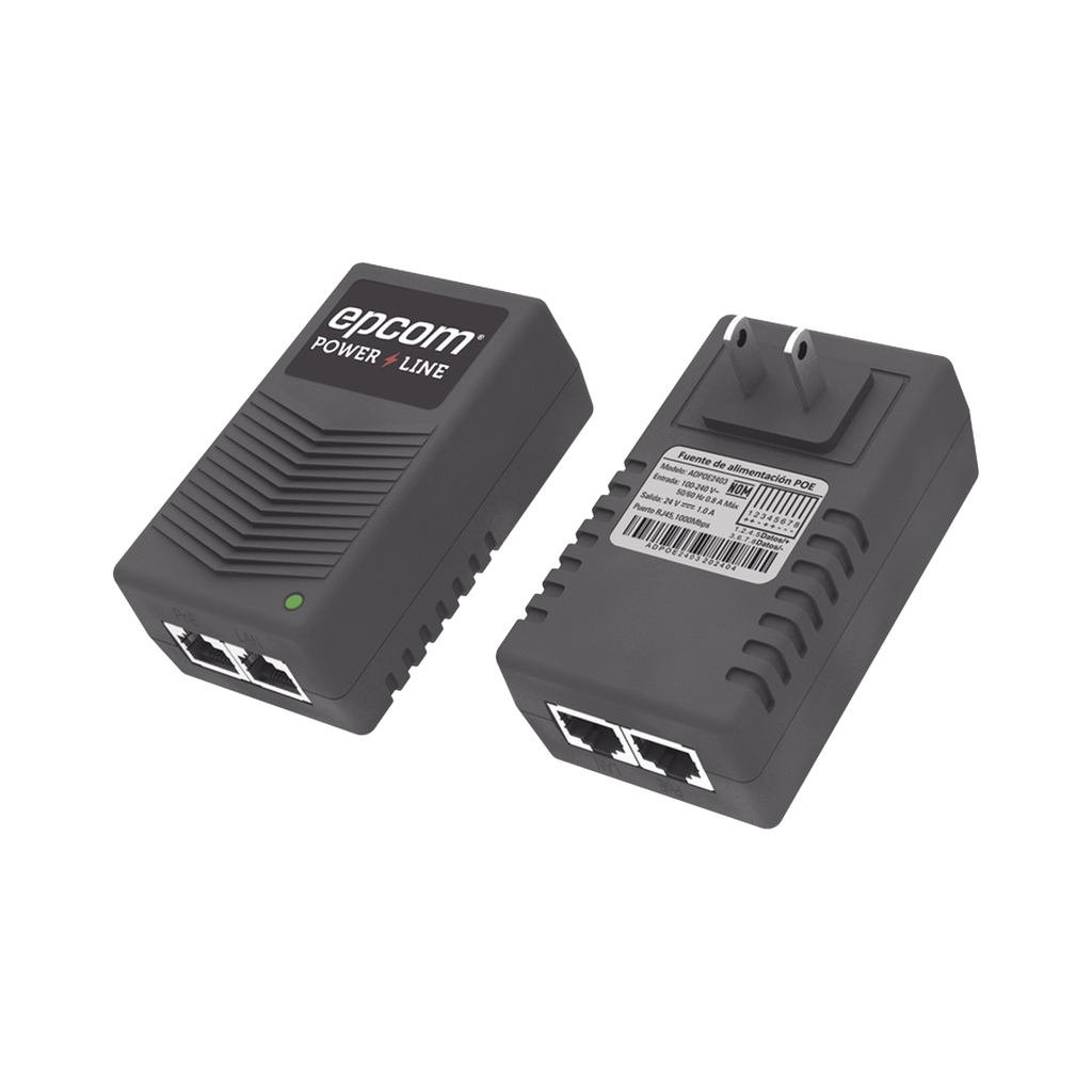 Adaptador de pared / Inyector PoE / 24 Vcc / 1 A / Controlado por chip IC / Protección contra OV, OC, SC, UV/ Fácil de instalar - EPCOM POWERLINE ADPOE2403