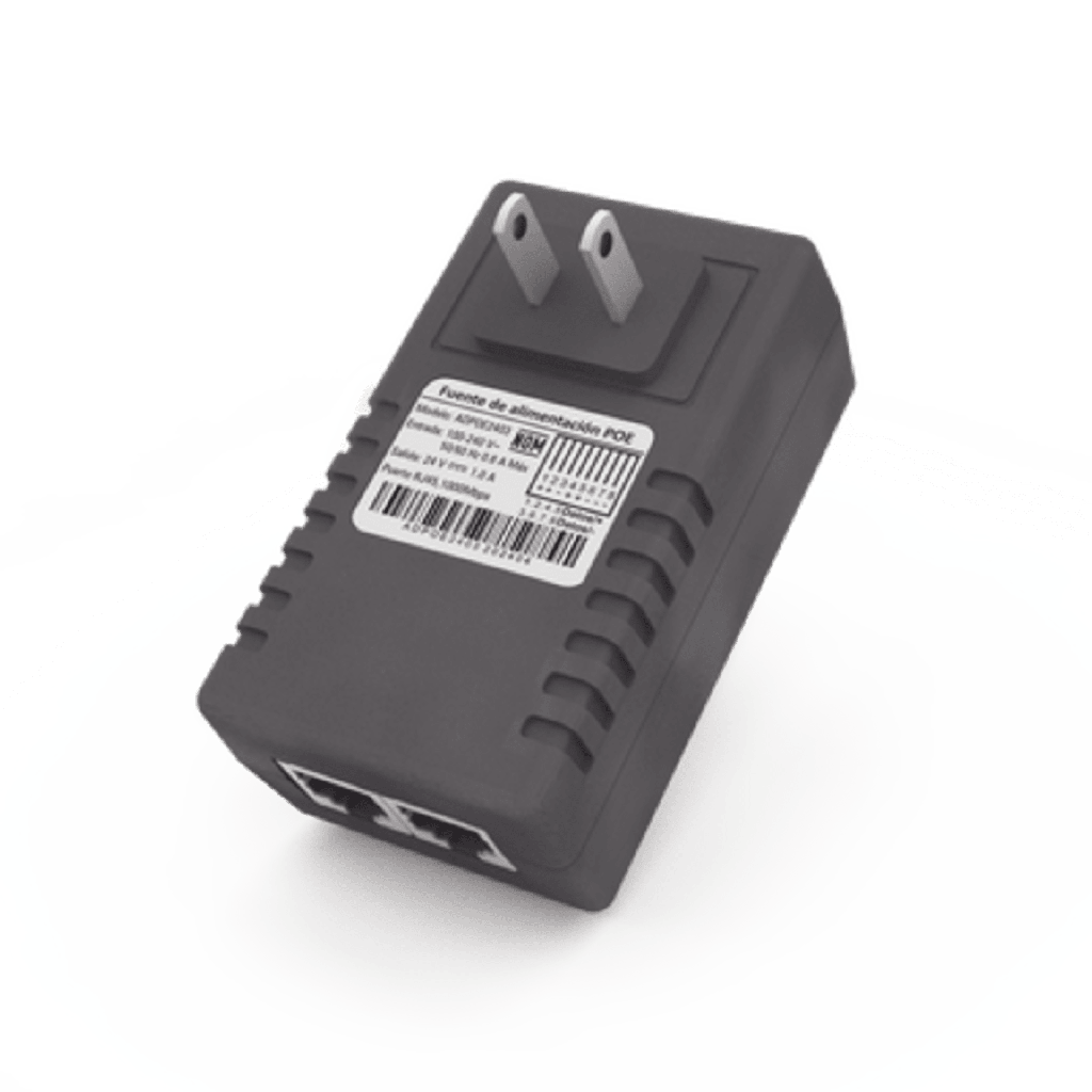 Adaptador de pared / Inyector PoE / 48 Vcc / 0.5 A / Controlado por chip IC / Proteccion contra OV, OC, SC, UV/  Facil de instalar