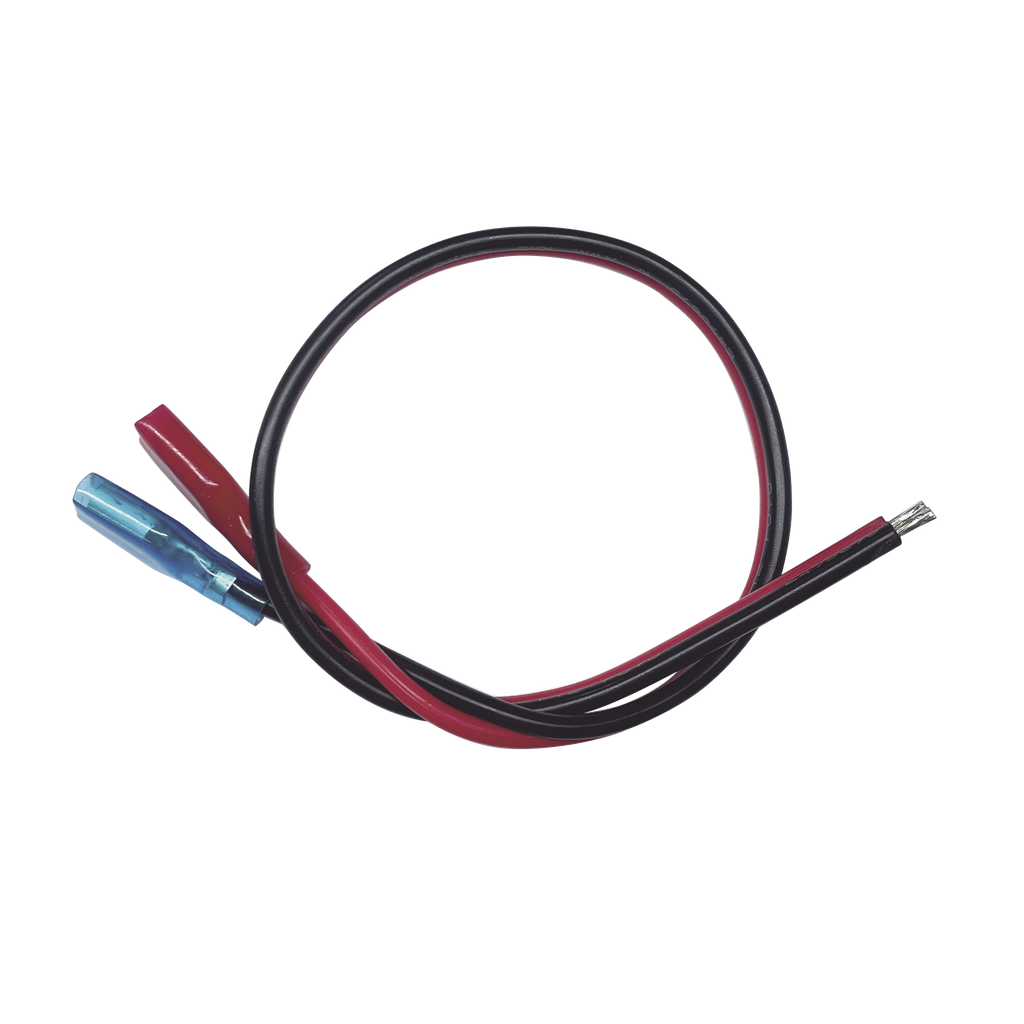 Cables en Paquete Dual / Cable Rojo y Negro / 30 cm (11.81 Pulgadas) / Terminal F1 en un Extremo / Puntas Libres en el Otro / Conexion a Baterias de Respaldo