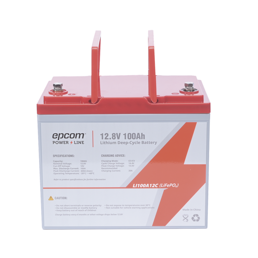 Bateria de Litio Ciclo Profundo, 12.8 Vcc 100Ah (LiFePO4 de Celdas Cilindricas) Valvula de Alivio, Solar, Marina, Maximo 100 A de Descarga