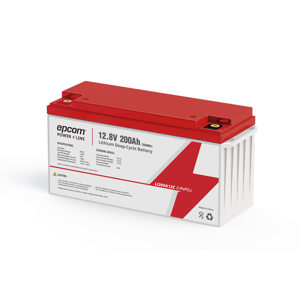 Bateria de Litio Ciclo Profundo, 12.8 Vcc 200Ah (LiFePO4 de Celdas Cilindricas) , Solar, Marina, Maximo 200 A de Descarga