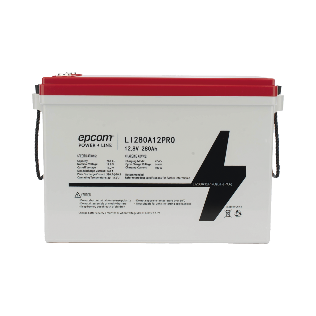 Batería de Litio Ciclo Profundo, 12.8 Vcc 280Ah, 6000 ciclos, LiFePO4 , Solar, Marina, Máximo 140 A de Descarga - EPCOM POWERLINE LI280A12PRO