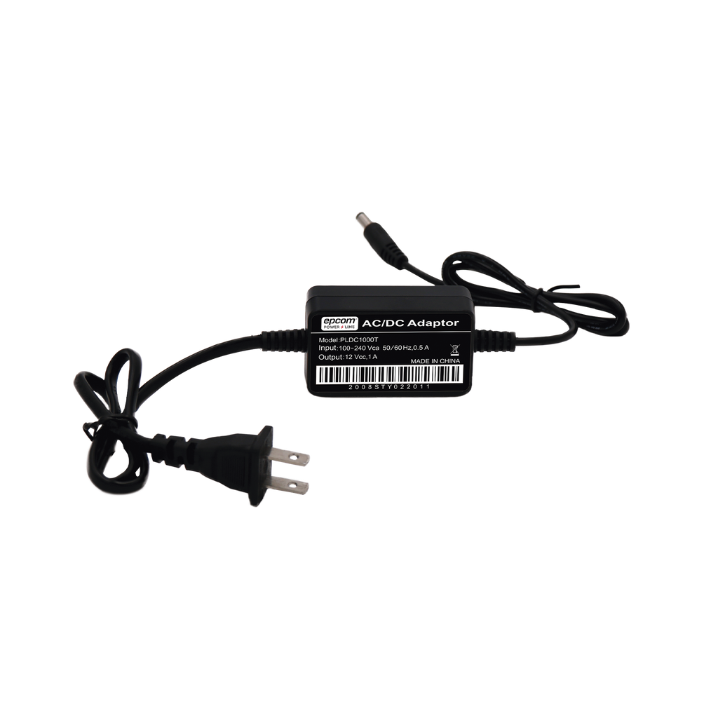 Adaptador de Pared de 12Vcc @ 1 A con cable y clavija Nema 1-15 / 0.5 metros a la toma de alimentación / 0.5 metros a la conexión del dispositivo - EPCOM POWERLINE PL-DC-1000T