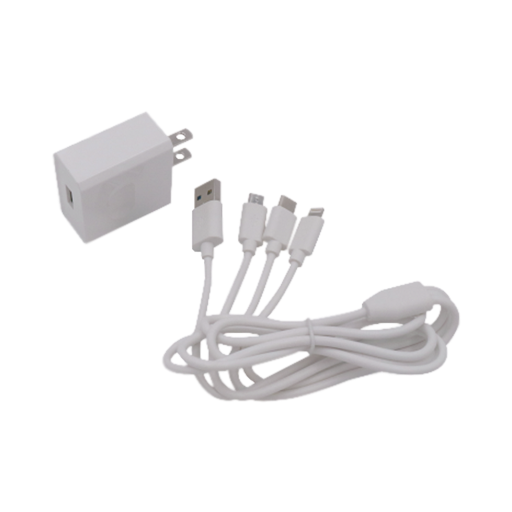 Cargador de pared USB de 5 Vcc 2A / Multi-puertos / USB-C / Micro USB / Tipo C / Lightning (iPhone) / Extensión de cable 1.2 metros - EPCOM POWERLINE PL52C