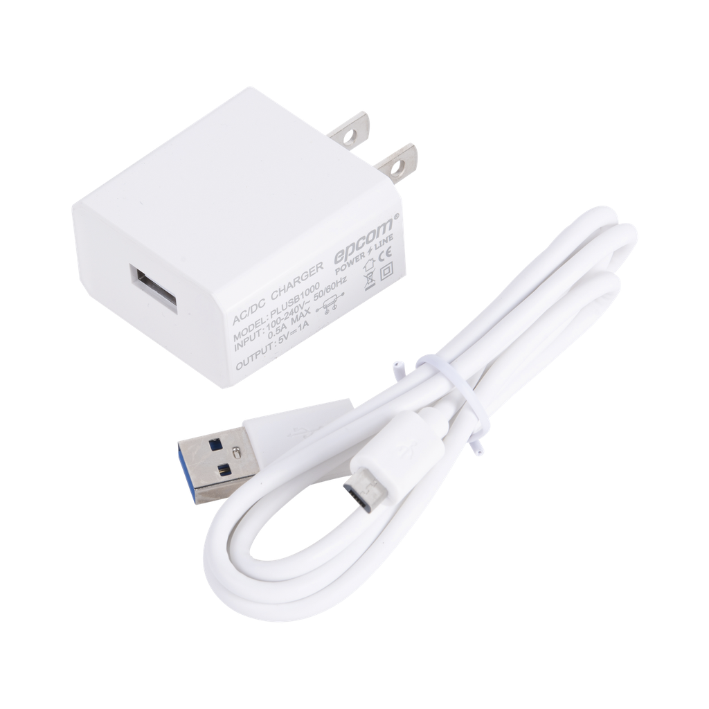 Cargador Micro-USB Profesional de 1 Puerto / 5 VCC / 1 Amper Para Smartphones y Tablets / Voltaje de Entrada de 100-240 VCA - EPCOM POWERLINE PLUSB1000V