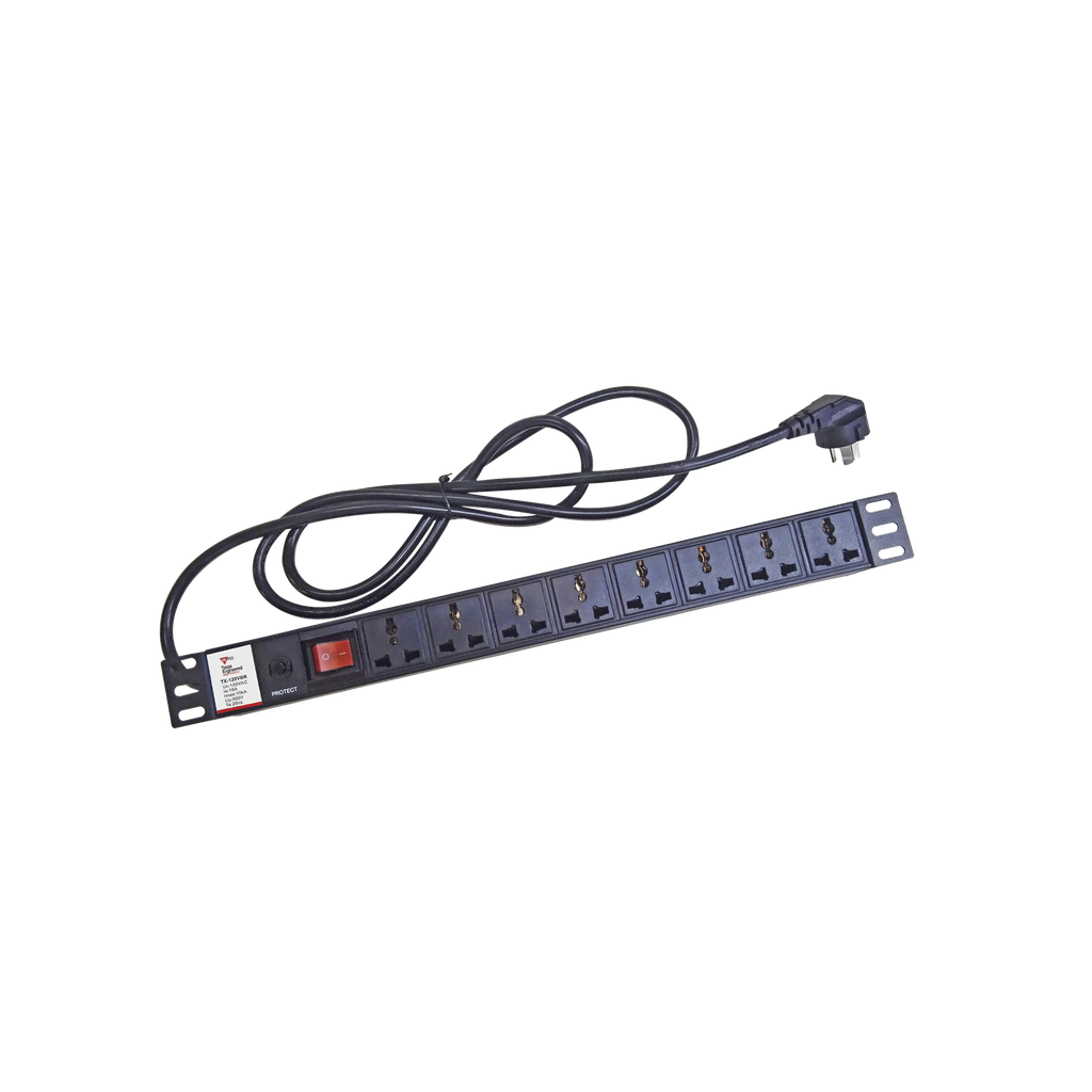 Protector de 120 Vca con 8 contactos de alimentacion en color negro para aplicaciones en Rack