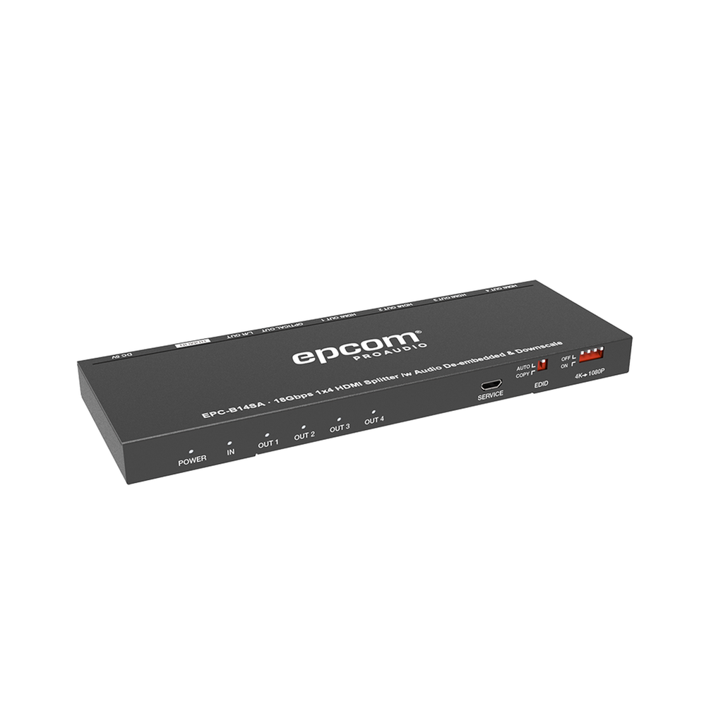 Splitter HDMI 1x4 | 1 Entrada a 4 salidas (Simultaneas) |Â 4K@60Hz | Extractor de Audio | Down Scaler | HDR 4:4:4 | EDID | 18Gbps - EPCOM PROAUDIO EPC-B14SA