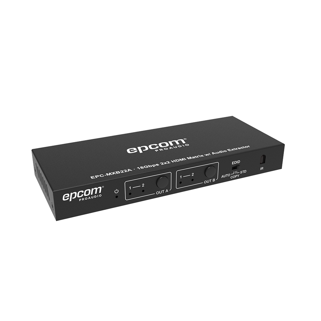 Matricial HDMI | 2x2 | 4K2K@60Hz | HDR |Â YCbCr 4:4:4 |Â EDID Auto | Extractor de Audio |Â Salida de audio análoga y digitalizados | HDCP 2.2 | 18 Gbps - EPCOM PROAUDIO EPC-MXB22A