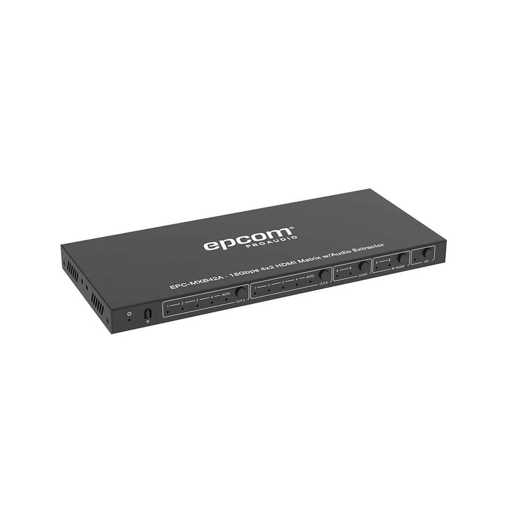 Matricial HDMI | 4x2 | 4K2K@60Hz | HDR |Â YCbCr 4:4:4 |Â EDID Auto | Extractor de Audio |Â Salida de audio análoga y digitalizados | HDCP 2.2 | 18 Gbps - EPCOM PROAUDIO EPC-MXB42A