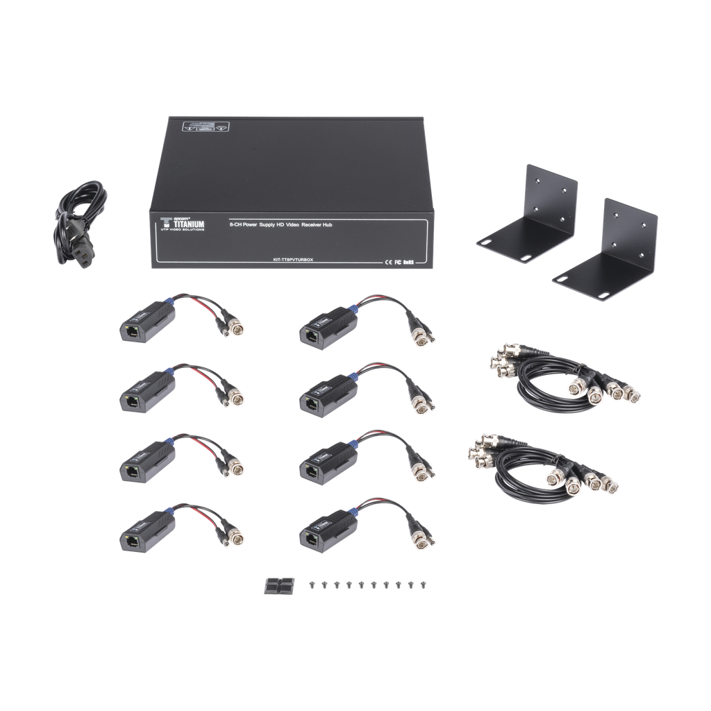 [KITTT8PVTURBOX] Kit de TRANSCEPTOR ACTIVO DE 8 CANALES / VIDEO+PODER en un solo Cable UTP / 150 metros en 4K, 200 metros en 5 MP/ Envía 36 Vcc y Recibe 12 Vcc / TODO INCLUIDO PARA RACK / Compatible con cámaras HD-TVI/CVI/AHD/CVBS / INSTALACIÍ“N LIMPIA - EPCOM TITANIUM KITTT8PVTURBOX