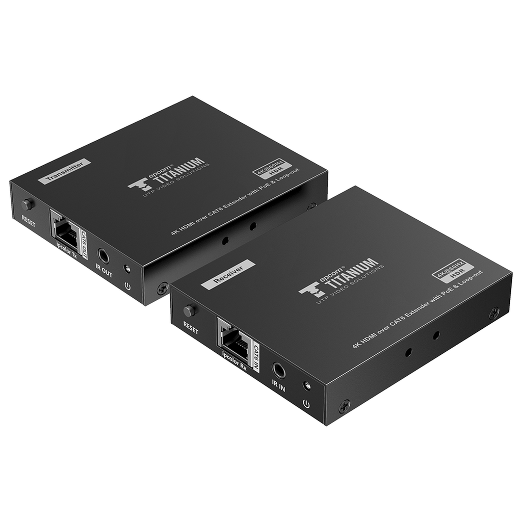 Kit Extensor HDMI para distancias de 70 metros / Resolución 4K x 2K@ 60 Hz/ Cat 6, 6a y 7 / IPCOLOR / CERO LATENCIA / SIN COMPRIMIR / Salida Loop / Control IR / Salida de audio de 3.5mm / PoC - EPCOM TITANIUM TT-672PRO