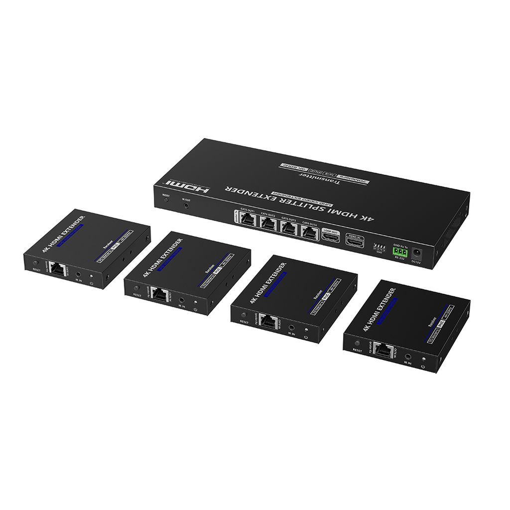 Kit Divisor y Extensor HDMI | 1x4 | Hasta 70 m |Resolución 4K @ 60 Hz | Cat 6/6a/7 | IPCOLOR | CERO LATENCIA | Puerto S/PDIF | EDID | RS232 | Salida Loop / PoC - EPCOM TITANIUM TT-824N