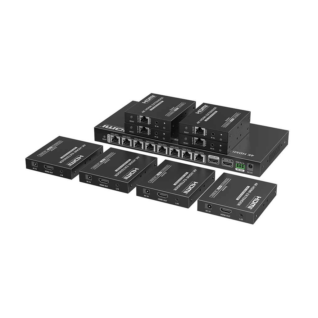 [TT-828N] Kit Divisor y Extensor HDMI | 1x8 | Hasta 70 m |Resolución 4K @ 60 Hz | Cat 6/6a/7 | IPCOLOR | CERO LATENCIA | Puerto S/PDIF | EDID | RS232 | Salida Loop / PoC - EPCOM TITANIUM TT-828N