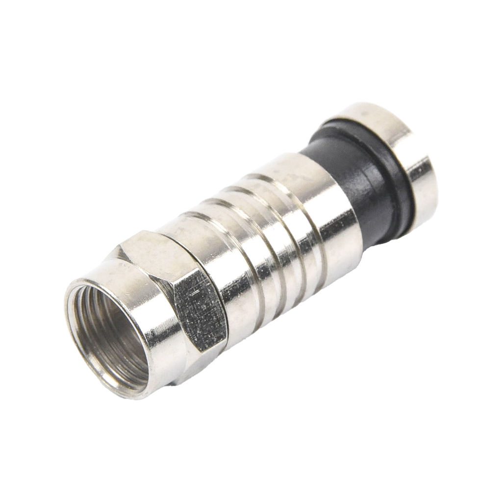 Conector F Macho de Compresion para cable RG-6, Cuerpo de Bronce Niquelado.