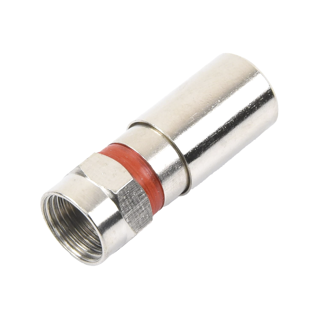 Conector F Macho de Compresion, Metalico para cable RG-59, Cuerpo de Bronce Niquelado.