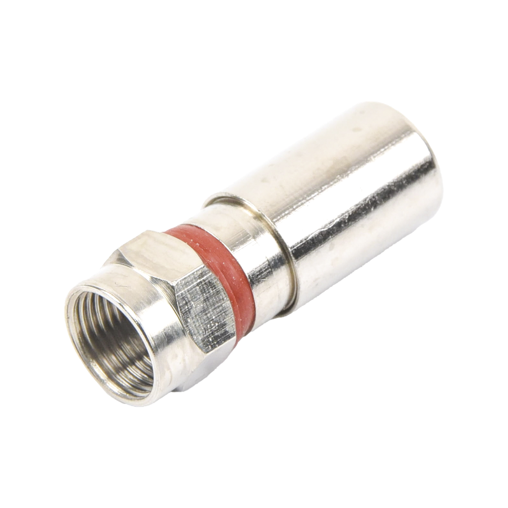 Conector F Macho de Compresion, Metalico para cable RG-6, Cuerpo de Bronce Niquelado.
