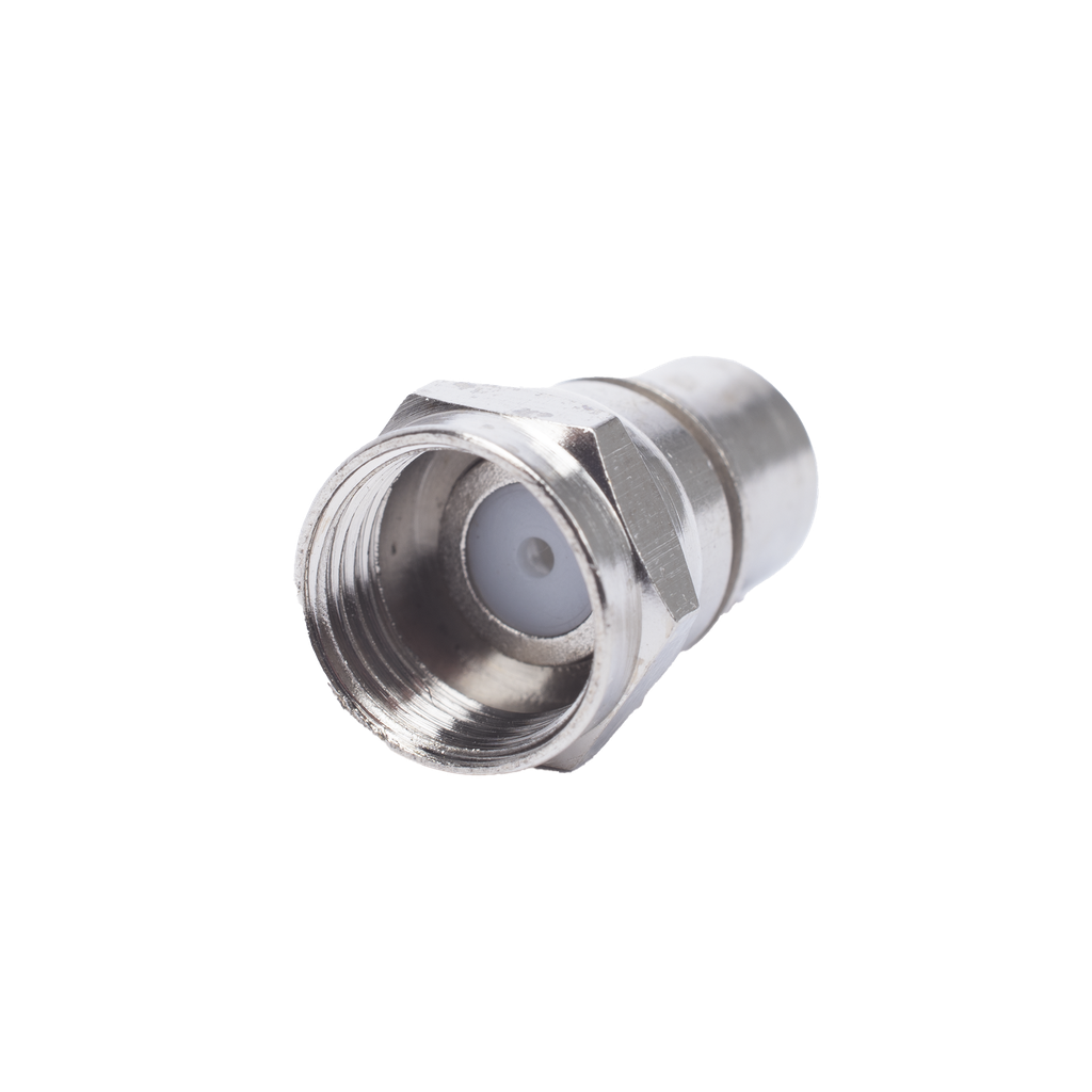 Conector F Macho, Plegable con PIN para Cable RG-6, Cuerpo de Bronce Niquelado.