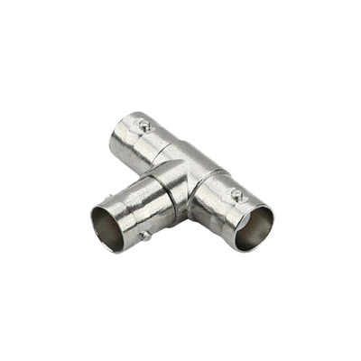 Adaptador en T para 75 Ohm de triple conectores BNC Hembras, Niquel/ Oro/ Teflon.