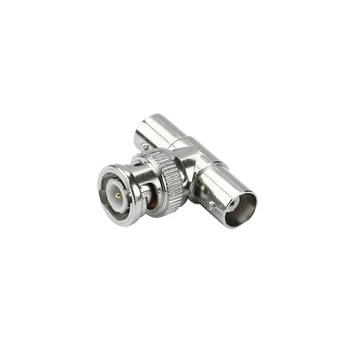 Adaptador en T para 75 Ohm de Conector BNC Macho a Doble BNC Hembra, Niquel/ Oro/ Teflon.
