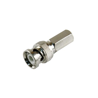 Conector BNC Macho de Ensamble Roscable (Hex.) en Sentido de las Manecillas de Reloj para Cable Coaxial RG-59/U, Niquel/ Oro/ Delrin.