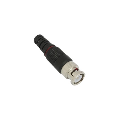 Conector BNC macho en 75 Ohm con Base de Alivio Plastica Negra para Cable Coaxial RG-59/ Niquel/ Oro / Teflon.