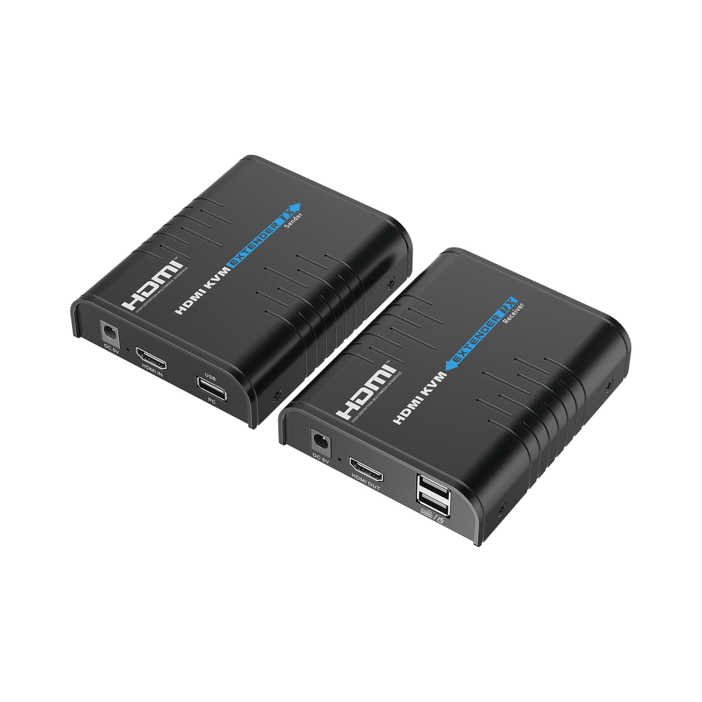 Kit extensor KVM (HDMI y USB) hasta 120 metros / Resolucion 1080P @ 60 Hz / Soporta STP y UTP CAT6 /  Soporta Switch Gigabit para control KVM multiple / Soporta hasta 253 receptores / Transmite el Video y Controla tu DVR via USB