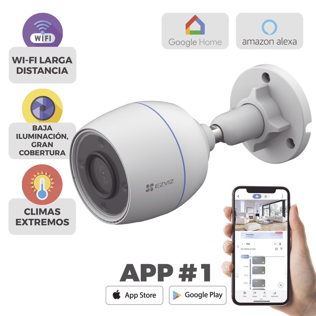 Bala WiFi / 2 Megapixel / Detección humana / Micrófono Integrado / Micro SD / Excelente Vision Nocturna / Exterior - EZVIZ CS-H3C