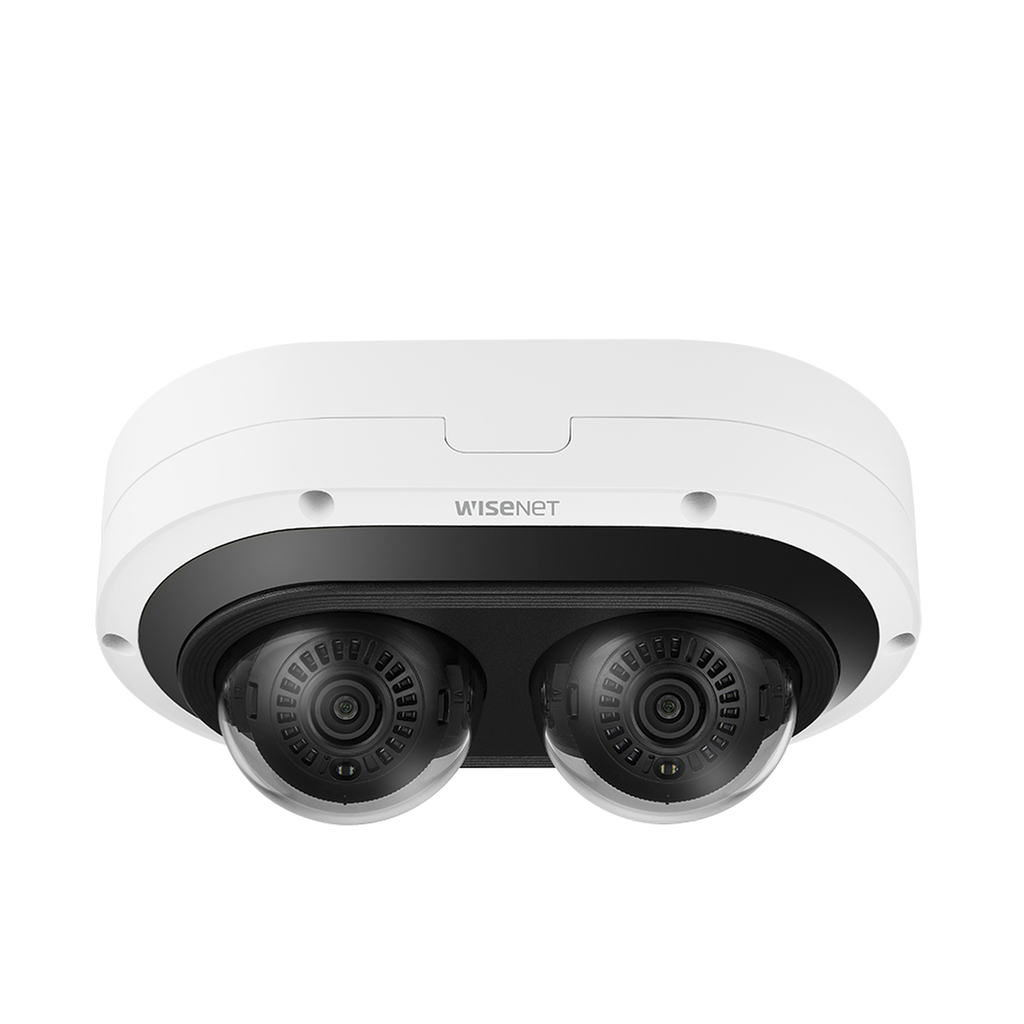 Camara IP Multi-sensor Multi-direccional / 2 Canales de 2MP / incluye Lentes motorizados de 3.54 a 6.69mm / H.265 + WiseStream II / WDR 120dB / Exterior IP67 / IK10 / NEMA4X - HANWHA VISION PNM-7082RVD
