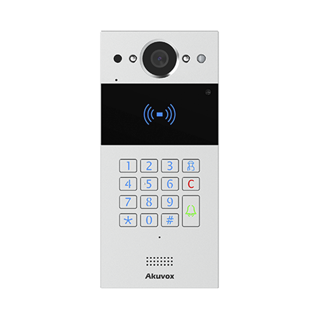 Videoportero SIP / Teclado y Lector de Tarjeta / Notificación App / Notificación Llamada Telefónica / Configuración en la Nube / POE / IP65 / Cámara de 2 MP / NFC / PIN Temporal para Visitas / Control de 2 Puertas - AKUVOX R20KSIP