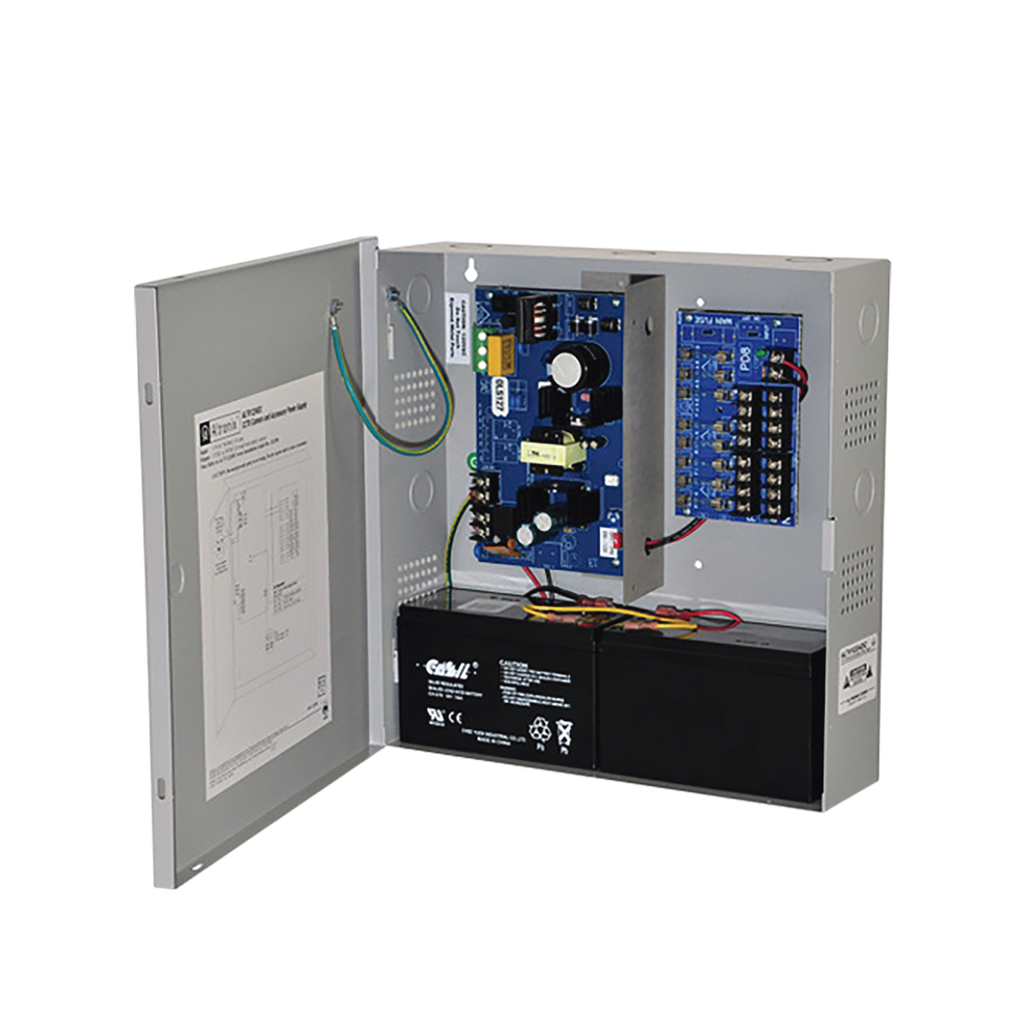 Fuente de alimentacion de 12/24 Vcc a 4/6A con 8/16 salidas, con capacidad de bateria de respaldo, requiere bateria