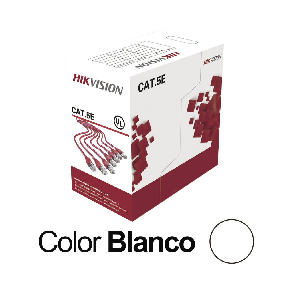 Bobina de Cable UTP 305 Metros (1000 Pies) / Cat5E (24 AWG) / Color Blanco / PVC (CM) / Uso en Interior / 100% Cobre / Aplicaciones de CCTV y Redes de Datos