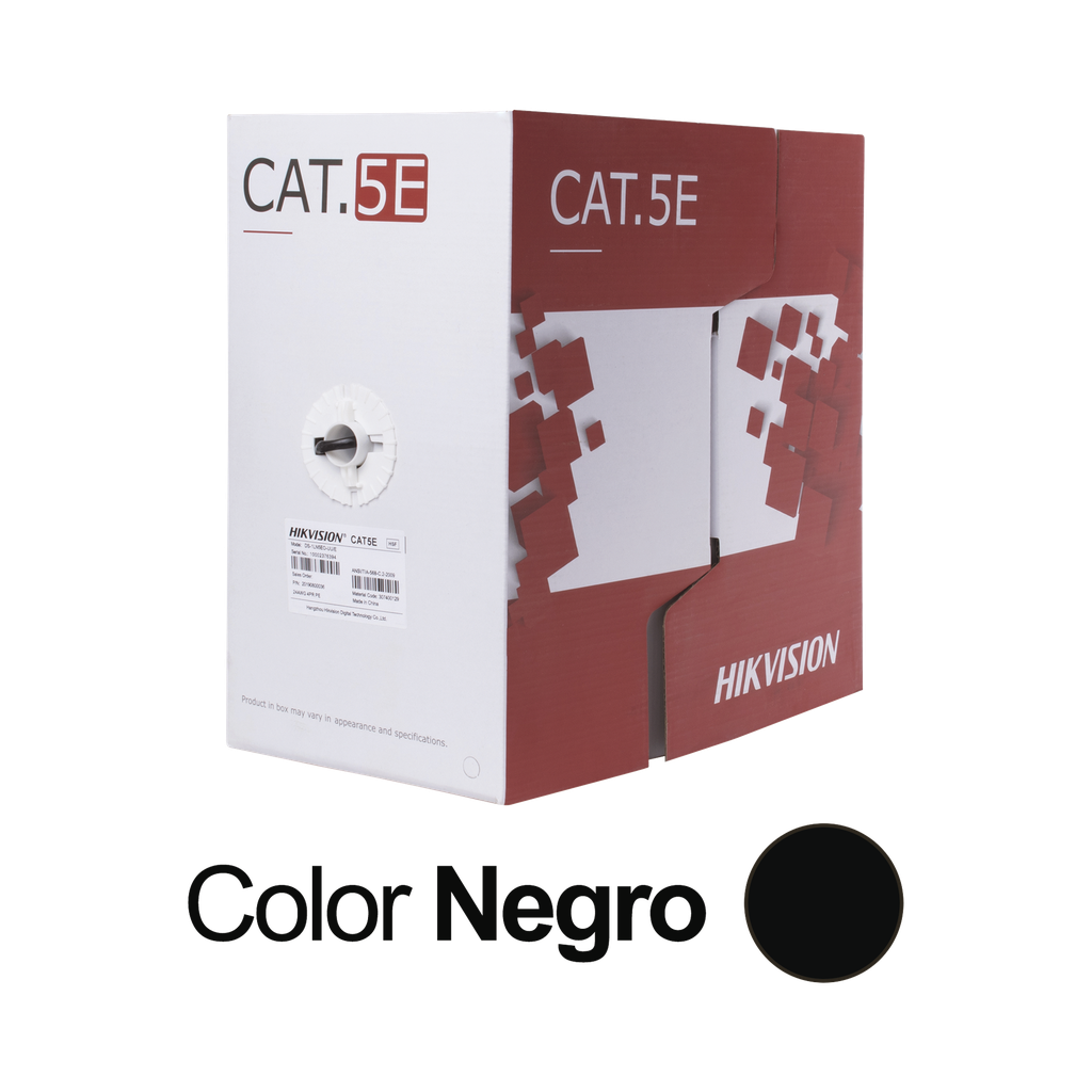Bobina de Cable UTP 305 Metros (1000 Pies) / Cat 5E (24 AWG) / Color Negro / PE / Uso en Exterior / 100% Cobre / Aplicaciones de CCTV, Redes de Datos y Enlaces Inalámbricos - HIKVISION DS-1LN5EO-UU-E