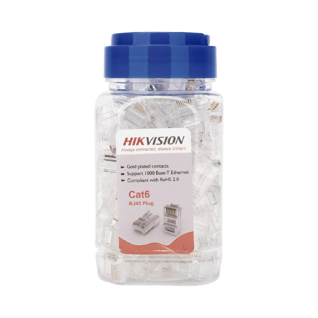 Bote con 100 Piezas de Plug Modular RJ45 / Cat 6 / Chapado en Oro a 15 Micras / Sin Blindaje / Facil Instalacion / Uso Interior / Soporta Norma TIA-568B / Cumple con RoHS 2.0