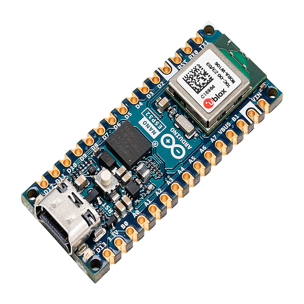 Placa Desarrollo Arduino Nano ESP32 / Microcontrolador ESP32-S3 Dual-Core 240 MHz / Wi-Fi 4 802.11 b/g/n + Bluetooth LE 5.0 / 16 MB Flash Externa + 8 MB PSRAM / Compatibilidad Arduino Cloud + MicroPython / USB-C + Conectividad IoT