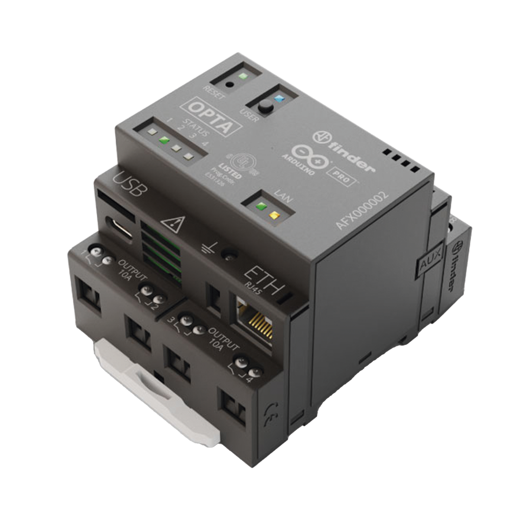 PLC Industrial Arduino Opta / Micro PLC IoT / Dual-core STM32H747XI / 8 Entradas Analogicas-Digitales / 4 Reles 10A / Ethernet / RS-485 / WiFi / Bluetooth / Programacion IEC-61131-3 / IP20